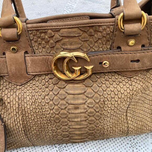 Gucci Women Tote Handbag Brown Python GG Running  Satchel Bag - Picture 11 of 16